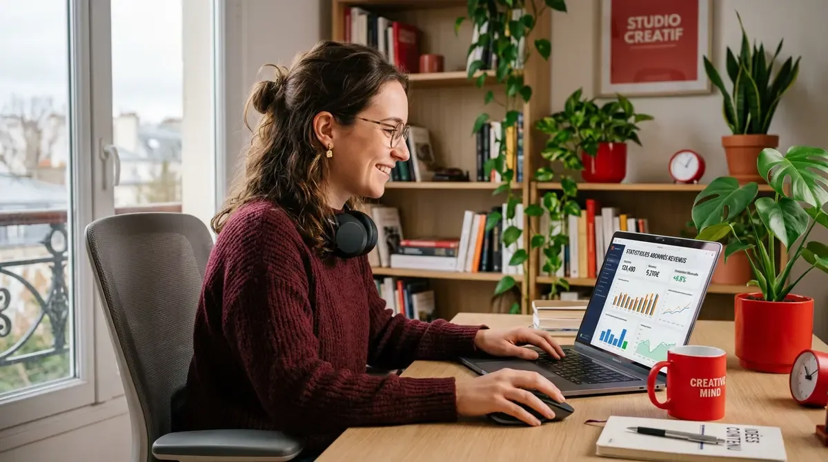 Créatrice analysant ses statistiques Reddit