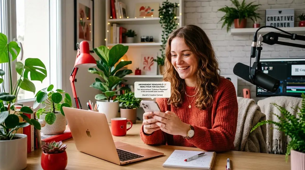 Créatrice satisfaite renouvellement abonnement